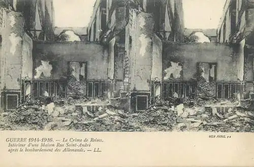 Guerre 1914-1916 cpa vue stereoscopique ww1 le Crime de Reims Sue Sant Andre