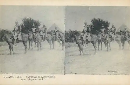 Guerre 1914-1916 cpa vue stereoscopique ww1 Cuirassiers en reconnaissance