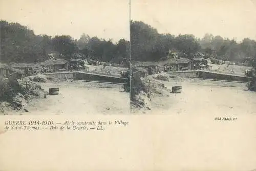 Guerre 1914-1916 cpa vue stereoscopique ww1 abris construits dans le Village de Saint Thomas