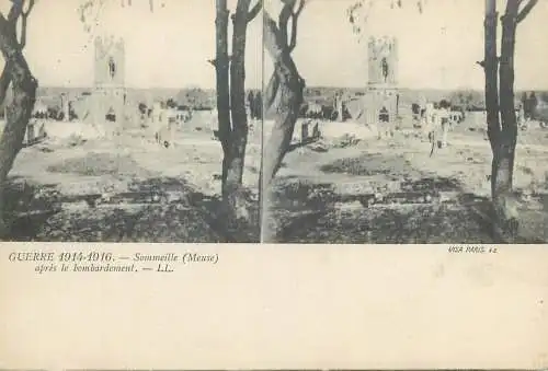 Guerre 1914-1916 cpa vue stereoscopique ww1 Sommeille Meuse apres le bombardement