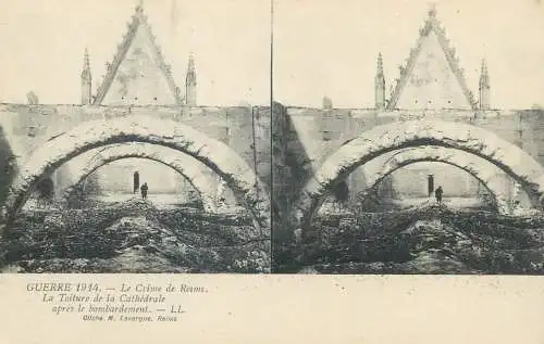 Guerre 1914-1916 cpa vue stereoscopique ww1 le crime de Reims cathedral ruins
