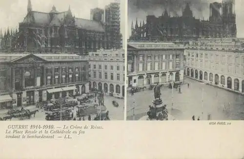Guerre 1914-1916 cpa vue stereoscopique ww1 Le Crime de Reins tram trains cathedral ruins