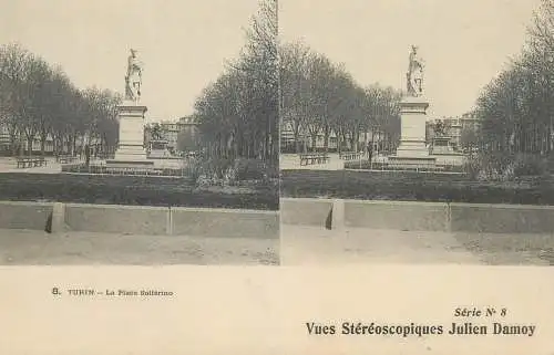 Stereographic image postcard Italy Turin la place Solferino
