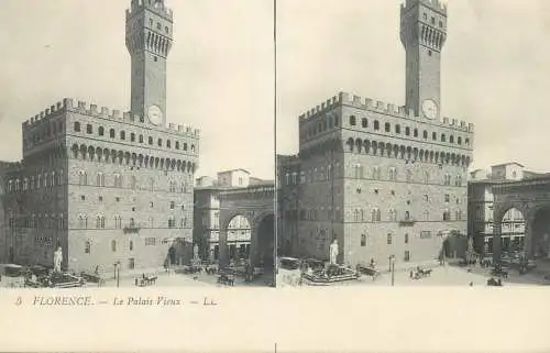 Stereographic image postcard Italy Firenze (Florence) old palace