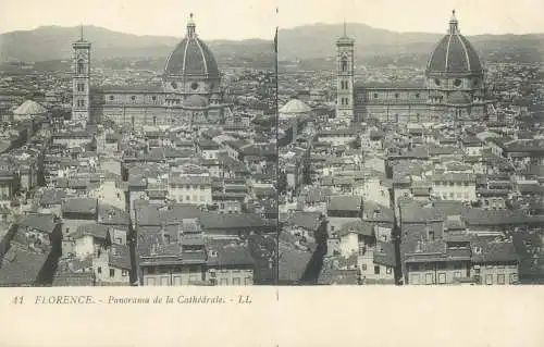 Stereographic image postcard Italy Firenze (Florence) panorama