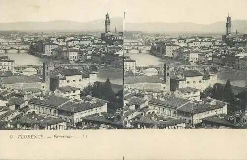 Stereographic image postcard Italy Firenze (Florence) panorama