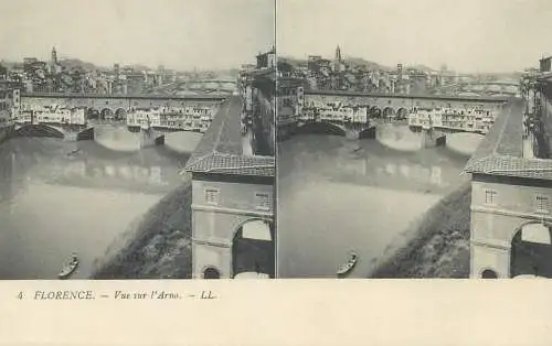 Stereographic image postcard Italy Firenze (Florence) vue rus l'Arno