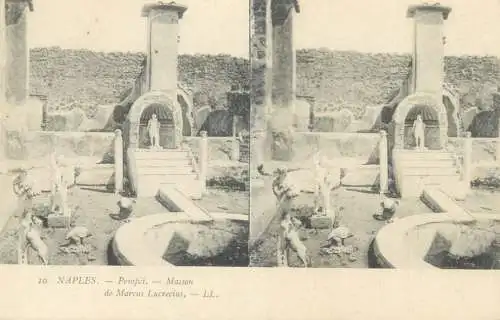 Stereographic image postcard Italy Naples Pompei maison de Marcus Lucrecius