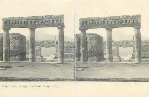 Stereographic image postcard Italy Pompei entree du forum