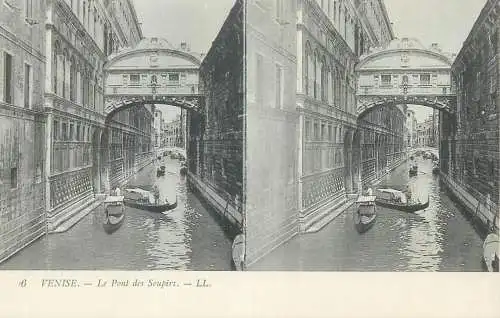 Stereographic image postcard Italy Venezia (Venice) sigh bridge le pont de souspirs