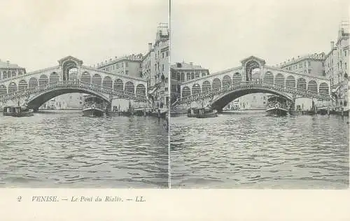 Stereographic image postcard Italy Venezia (Venice) Rialto bridge