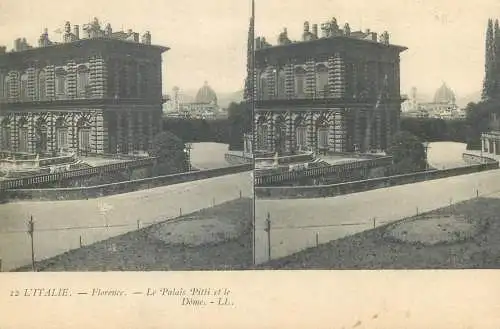 Stereographic image postcard Italy Florence le Palais Pitti et le Dome