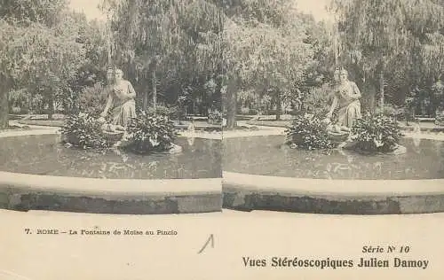 Stereographic image ( Julien Damoy ) postcard Italy Rome la fontaine de Moise au Pincio