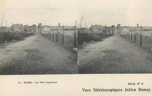 Stereographic image ( Julien Damoy ) postcard Italy Rome la Voie Appienne