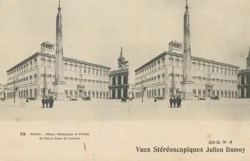 Stereographic image ( Julien Damoy ) postcard Italy Rome place obelisque et palais de Saint Jean de Latran