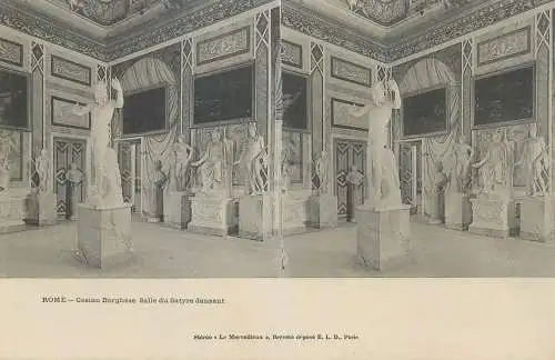 Stereographic image ( Julien Damoy ) postcard Italy Rome Casino Borghese salle du Satyre dansant