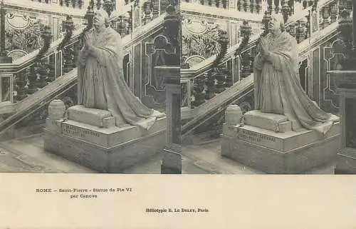 Stereographic image ( Julien Damoy ) postcard Italy Rome Saint Pierre statue de Pie VI par Canova