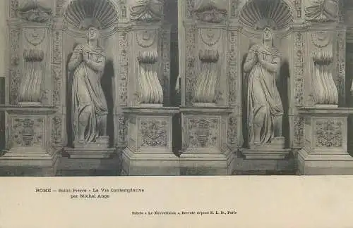 Stereographic image ( Julien Damoy ) postcard Italy Rome Saint Pierre La Vie contemplative par Michel Ange