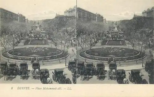 Stereographic image postcard Egypt Cairo place Mohammed Ali