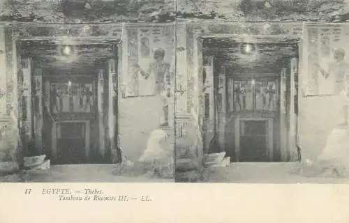 Stereographic image postcard Egypt Thebes tombeau de Rhamses III