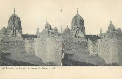 Stereographic image postcard Egypt Cairo tombeaux des Califes