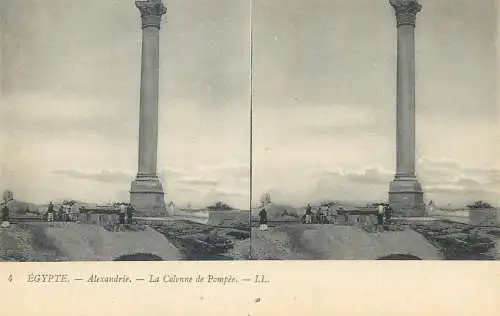 Stereographic image postcard Egypt Alexandrie la colonne de Pompee