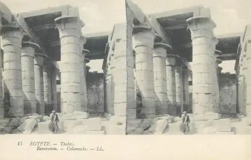 Stereographic image postcard Egypt Thebes Rameseum colonnade