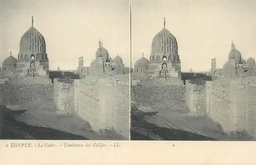 Stereographic image postcard Egypt Cairo tombeaux des califes