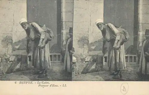 Stereographic image postcard Egypt Cairo porteur d'eau
