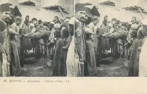 Stereographic image postcard Egypt Alexandrie Porteur d'eau