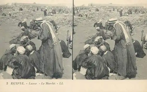 Stereographic image postcard Egypt CAIRO Luxor le marche