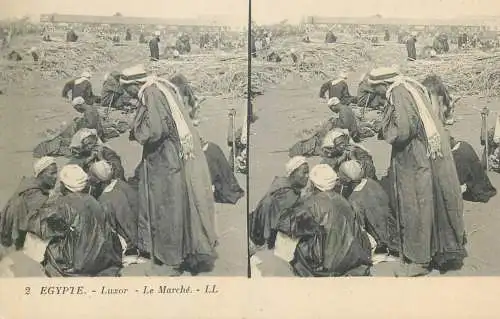 Stereographic image postcard Egypt CAIRO Luxor le marche