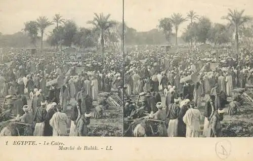 Stereographic image postcard Egypt CAIRO Marche de Bulak