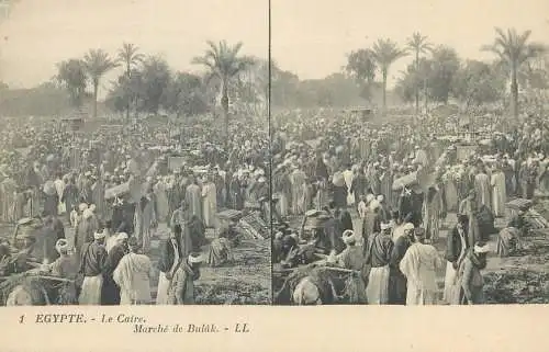 Stereographic image postcard Egypt CAIRO Marche de Bulak