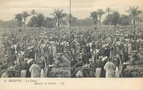 Stereographic image postcard Egypt CAIRO Marche de Bulak