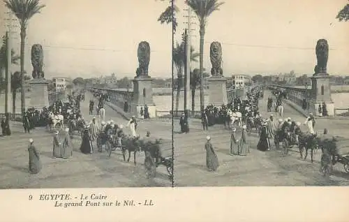 Stereographic image postcard Egypt CAIRO Le grand pont sur le Nil