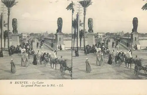 Stereographic image postcard Egypt CAIRO Le grand pont sur le Nil