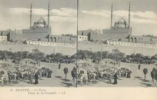 Stereographic image postcard Egypt CAIRO place de la citadelle