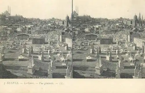 Stereographic image postcard Egypt CAIRO cimetiere
