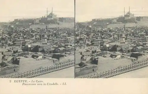 Stereographic image postcard Egypt CAIRO panorama