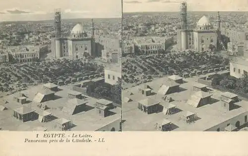Stereographic image postcard Egypt CAIRO panorama