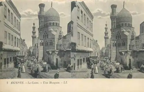 Stereographic image postcard Egypt CAIRO mosque scene