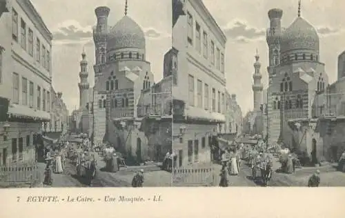 Stereographic image postcard Egypt CAIRO mosque scene