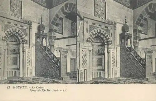 Stereographic image postcard Egypt CAIRO mosque El-Merdani