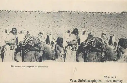Vues Stereoscopiques Julien Damoy Algeria Algiers nomades chargeant les chameaux