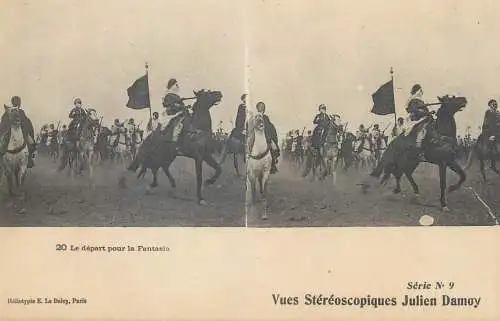 Vues Stereoscopiques Julien Damoy Algeria Algiers Fantasia cavalier porteur du Drapeau
