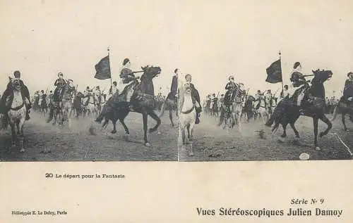 Vues Stereoscopiques Julien Damoy Algeria Algiers le depart pour la Fantasia