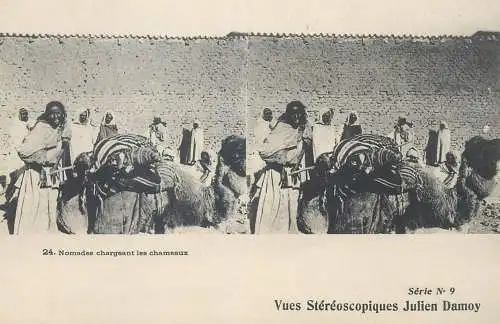 Vues Stereoscopiques Julien Damoy Algeria Algiers Nomades chargeant les chameaux