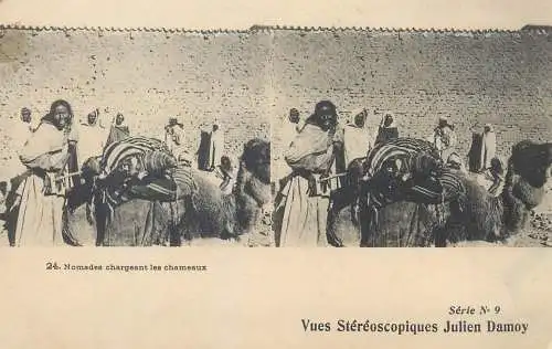 Vues Stereoscopiques Julien Damoy Algeria Algiers Nomades chargeant les chameaux