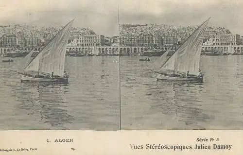 Vues Stereoscopiques Julien Damoy Algeria Algiers harbour nad sailboat